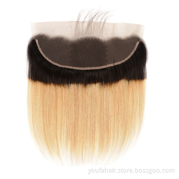 Natural Hairline Brazilian Virgin Cuticle Aligned 13x4 Straight Hair 1b 27 Blonde Ombre Color HD Lace Frontal with Baby Hair